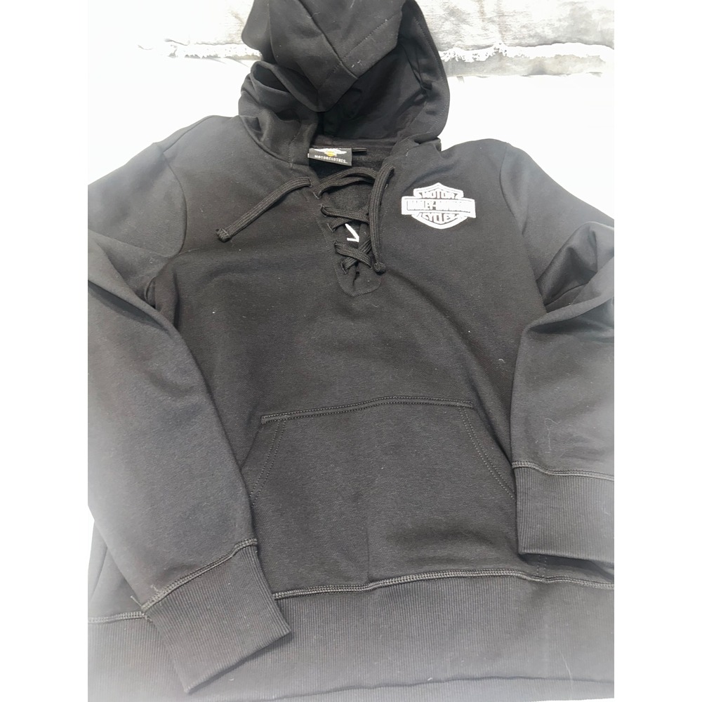 Harley-Davidson Lace Up Hoodie Black Embroidered Logo Sweatshirt Women's Large